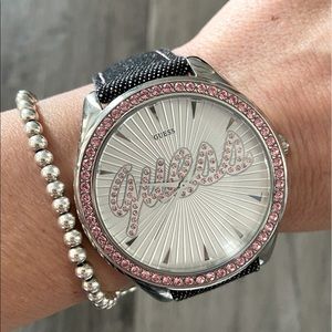 New Ladies GUESS Watch Black with Pink Crystals